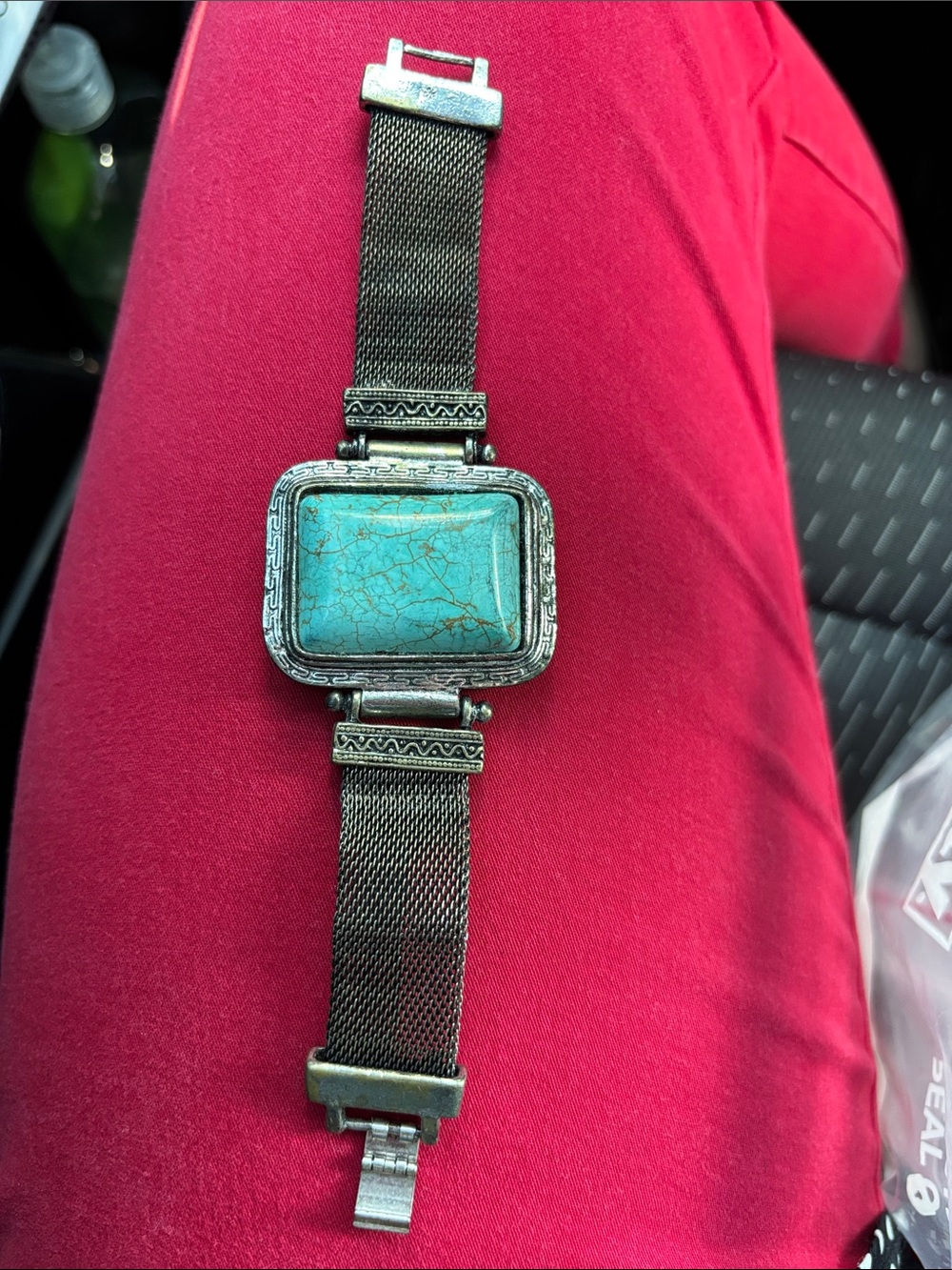 Turquoise Stone Mesh Bracelet Watch